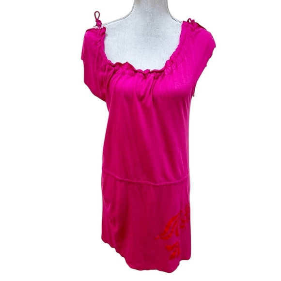 Letarte handmade fuchsia hot Pink tie shoulder Sleeve mini dress size small - Picture 1 of 7